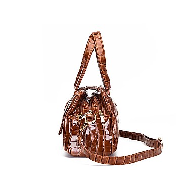 CROCODILE PRINT SMOOTH LEATHER TURN LOCK SATCHEL