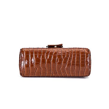CROCODILE PRINT SMOOTH LEATHER TURN LOCK SATCHEL