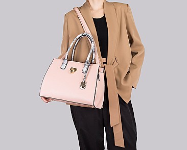 3 IN 1 TEXTURED LEATHER SATCHEL ANIMAL PRINT CLUTCH SET