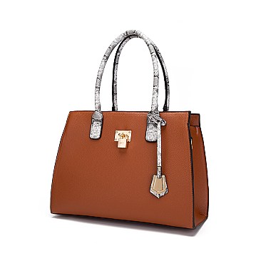 3 IN 1 TEXTURED LEATHER SATCHEL ANIMAL PRINT CLUTCH SET