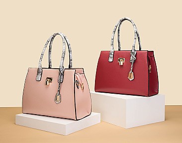 3 IN 1 TEXTURED LEATHER SATCHEL ANIMAL PRINT CLUTCH SET