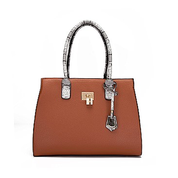 3 IN 1 TEXTURED LEATHER SATCHEL ANIMAL PRINT CLUTCH SET