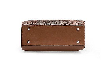 3 IN 1 CROCODILE SCARFED ROUND HANDLE SATCHEL SET