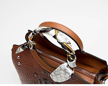 3 IN 1 CROCODILE SCARFED ROUND HANDLE SATCHEL SET