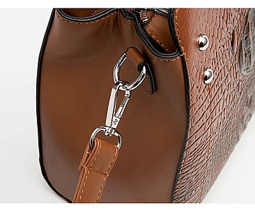 3 IN 1 CROCODILE SCARFED ROUND HANDLE SATCHEL SET