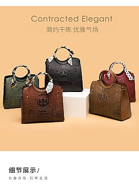 3 IN 1 CROCODILE SCARFED ROUND HANDLE SATCHEL SET