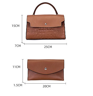 3 IN 1 CROCODILE SCARFED ROUND HANDLE SATCHEL SET