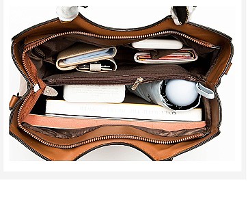 3 IN 1 CROCODILE SCARFED ROUND HANDLE SATCHEL SET