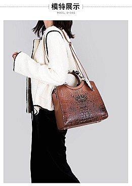 3 IN 1 CROCODILE SCARFED ROUND HANDLE SATCHEL SET