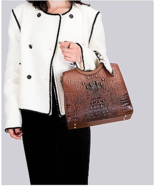 3 IN 1 CROCODILE SCARFED ROUND HANDLE SATCHEL SET