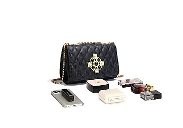 Quilted Pearl Accent Chained Shoulder Bag