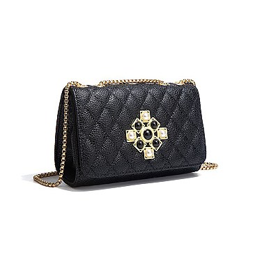 Quilted Pearl Accent Chained Shoulder Bag