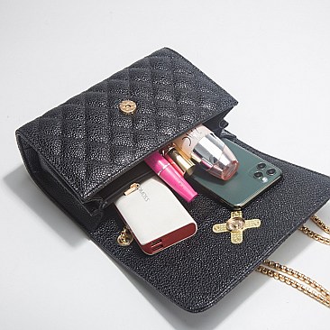 Quilted Pearl Accent Chained Shoulder Bag