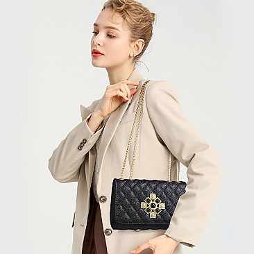 Quilted Pearl Accent Chained Shoulder Bag