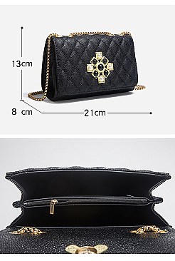 Quilted Pearl Accent Chained Shoulder Bag