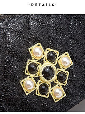 Quilted Pearl Accent Chained Shoulder Bag
