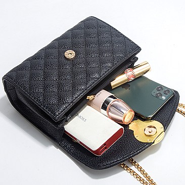 Quilted Stoned Crown Emblemed Cross Body Shoulder Bag