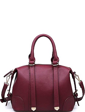 LUXURY GENEVIEVE SMOOTH VEGAN SATCHEL BAG WITH LONG STRAP JY-18066