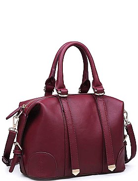 LUXURY GENEVIEVE SMOOTH VEGAN SATCHEL BAG WITH LONG STRAP JY-18066