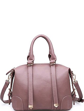 LUXURY GENEVIEVE SMOOTH VEGAN SATCHEL BAG WITH LONG STRAP JY-18066