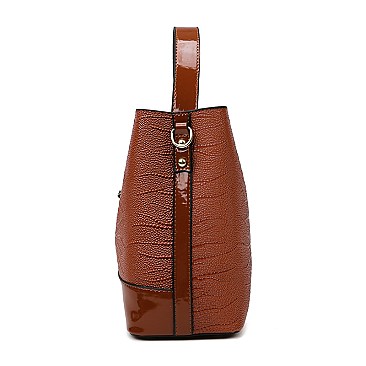 3 IN-1Flap Accented Croc Bucket Hobo Bag