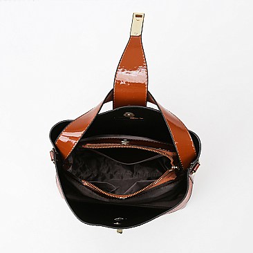 3 IN-1Flap Accented Croc Bucket Hobo Bag