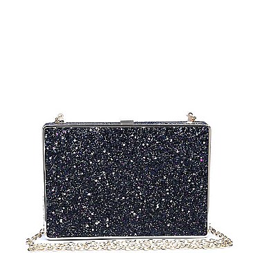 POSH LUXURY EDITH GLITTER BOX CLUTCH WITH SLING CHAIN JY-18389G