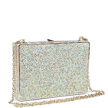 POSH LUXURY EDITH GLITTER BOX CLUTCH WITH SLING CHAIN JY-18389G