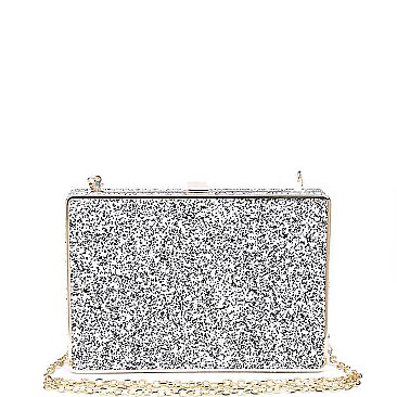 POSH LUXURY EDITH GLITTER BOX CLUTCH WITH SLING CHAIN JY-18389G