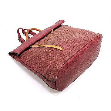 Two-Tone Textured Roll-Up Flap Backpack