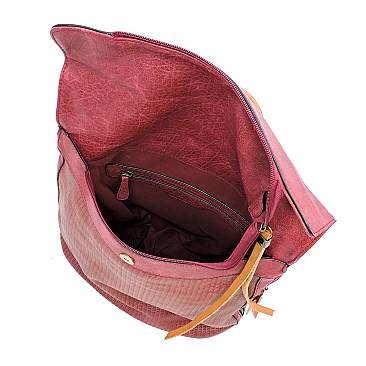 Two-Tone Textured Roll-Up Flap Backpack