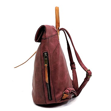 Two-Tone Textured Roll-Up Flap Backpack