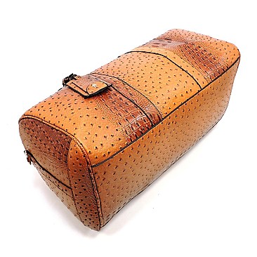 Ostrich Print Embossed 2 in 1 Weekender Duffel Bag