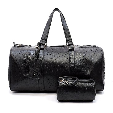 Ostrich Print Embossed 2 in 1 Weekender Duffel Bag