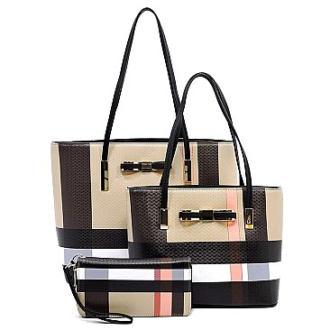 3 IN 1 Plaid Check Bow Tote