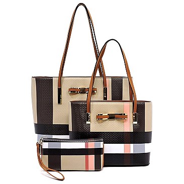 3 IN 1 Plaid Check Bow Tote