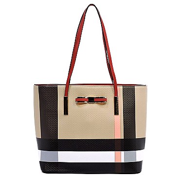 3 IN 1 Plaid Check Bow Tote