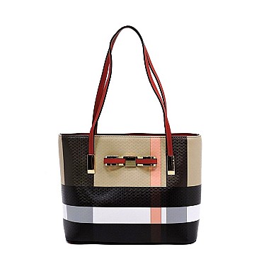 3 IN 1 Plaid Check Bow Tote