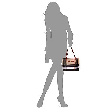 3 IN 1 Plaid Check Bow Tote