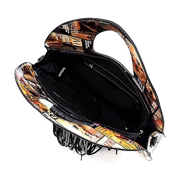 2-in-1 Magazine Cover Collage Round Satchel Wallet Set