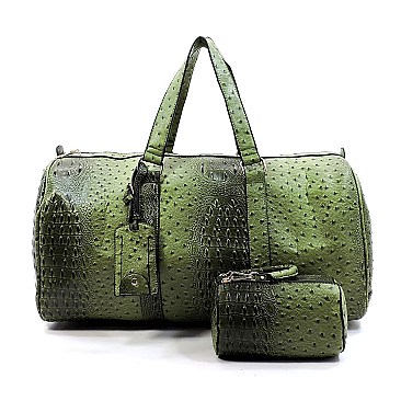 Ostrich Print Embossed 2 in 1 Weekender Duffel Bag