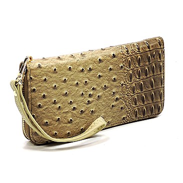 Side Ring Large Hooked Single Strap Ostrich Print Embossed Hobo SET