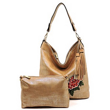 Textured Sequin Embroidered Flower 2-in-1 Bucket