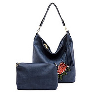 Textured Sequin Embroidered Flower 2-in-1 Bucket