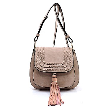 Tassel Accent Braided Cross Body Saddle Bag MH-CTEA0004
