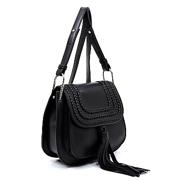 Tassel Accent Braided Cross Body Saddle Bag MH-CTEA0004