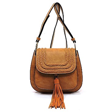 Tassel Accent Braided Cross Body Saddle Bag MH-CTEA0004
