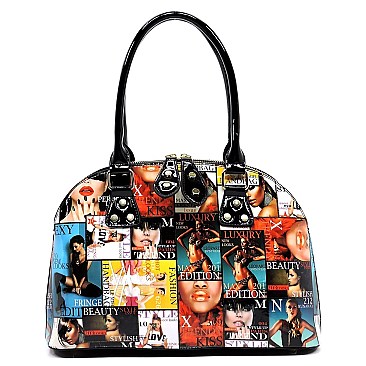 2-in-1 Magazine Cover Collage Dome Satchel Wallet Set