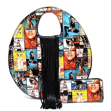 2-in-1 Magazine Cover Collage Round Satchel Wallet Set