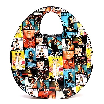 2-in-1 Magazine Cover Collage Round Satchel Wallet Set